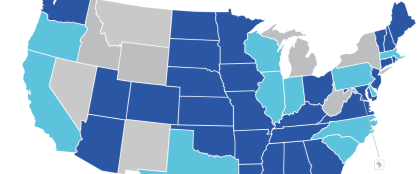 stylized US map with 28 states highlighted